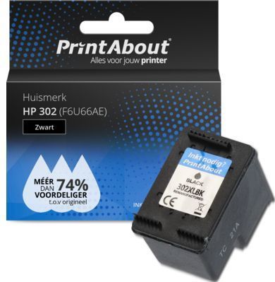 PrintAbout huismerk Inktcartridge 302 (F6U66AE) Zwart Geschikt voor HP