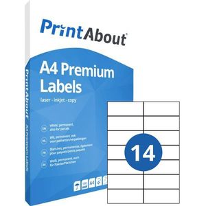 PrintAbout Premium A4 stickervel 14 per vel (105mm x 42,3mm)