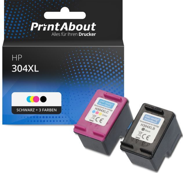 PrintAbout - HP 304XL Inktcartridge Zwart + 3 Kleuren Multipack - Hoge Capaciteit