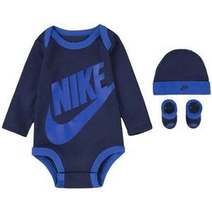 Nike Rompertje, muts en slofjes voor baby's, 3-delige set, Obsidiaan (ln0134-u90)/Blauw, 0-6 maanden