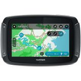 TomTom Rider 500 4,3 inch-navigatiesysteem voor motorfietsen met specifieke informatie over bochtige en heuvelachtige wegen. Updates via Wi-Fi. Compatibel met Siri en Google Now. 3 maanden verkeers- en snelheidsinformatie. WE Maps