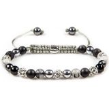 Karma - Spiral Pachanga Armband - Wit - Natuursteen met Kristal - Grijs Koord
