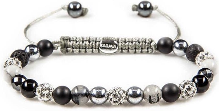 Karma - Spiral Pachanga Armband - Wit - Natuursteen met Kristal - Grijs Koord