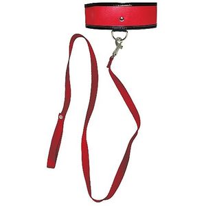 Kunstleren Halsband met Riem - Rood / Zwart