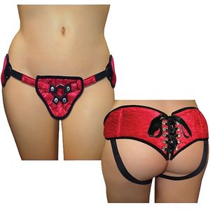 Sportsheets - Rode Plus-Size Kant en Satijn Strap-On Korset