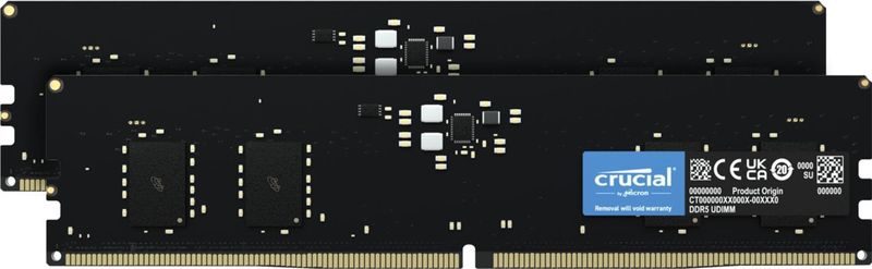 Crucial CT2K8G56C46U5 Werkgeheugenset voor PC Retail DDR5 16 GB 2 x 8 GB On-die ECC 5600 MHz 288-pins DIMM CL46 CT2K8G56C46U5