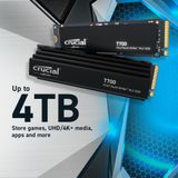 Crucial T700 2TB Gen5 NVMe M.2 SSD - Tot 12.400 MB/s - DirectStorage geactiveerd - CT2000T700SSD3 - Games, Fotografie, Videobewerking en Design - Interne harde schijf