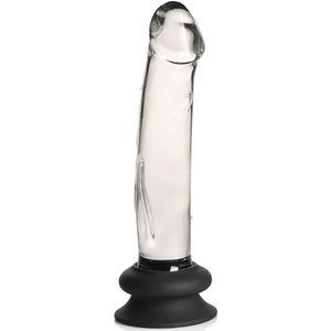 Pleasure Crystals - Glazen Dildo Met Siliconen Basis - 19 cm x 3.8 cm - Transparant