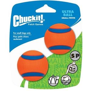 Chuckit! Ultra Ball – Hondenspeelgoed – Hondenbal – Apporteerspeelgoed – S – Ø 5 cm – Oranje/Blauw - 2 Stuks