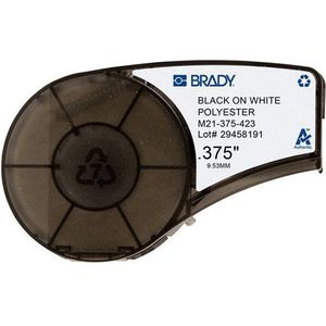 Brady - M21-375-423 Tape - Polyester - Zwart op Wit - 9,53 mm x 6,40 m