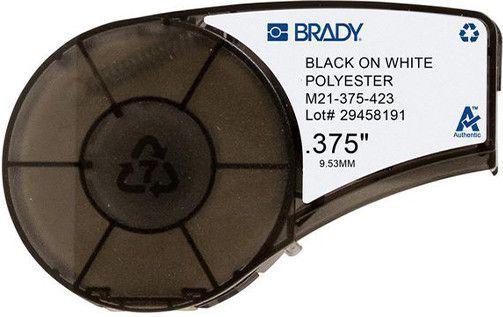 Brady - M21-375-423 Tape - Polyester - Zwart op Wit - 9,53 mm x 6,40 m