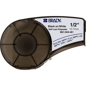 Brady Polyester Tape for BMP21-PLUS; BMP21-LAB; BMP21, 12.70 mm x 6.40 m, Black on White