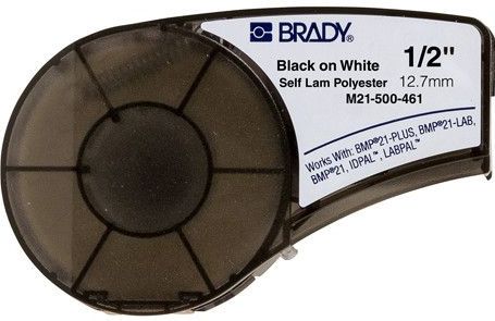 Brady Polyester Tape for BMP21-PLUS; BMP21-LAB; BMP21, 12.70 mm x 6.40 m, Black on White