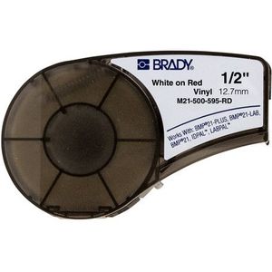 Brady M21-500-595-RD tape vinyl | wit op rood | 12,7mm x 6,40m