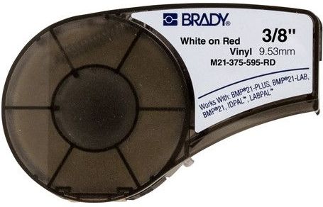 Brady M21-375-595-RD vinyltape voor BMP21-PLUS, BMP21-LAB en BMP21, 9,53 mm x 6,40 m, wit op rood