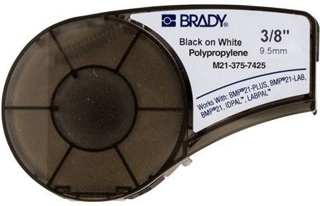 Brady - M21-375-7425 - Etiketteringstape - Zwart op Wit - Polypropyleen - 9,53mm x 6,4m - Permanent