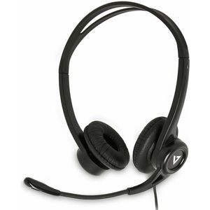 V7 Essentials USB-stereo-hoofdtelefoon met microfoon, hoofdtelefoon (callcenter/kantoor, binauraal, hoofdband, zwart, RoHS, CE, FCC, bekabeld