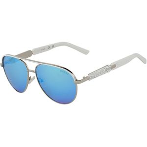 Guess Womens GF0287 Wire Frame Aviator Fashion Sunglasses, White/Blue
