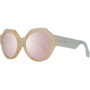 Roberto Cavalli, Accessoires, Dames, Beige, ONE Size, Roze Spiegelende Ovale Zonnebril Crème Frame