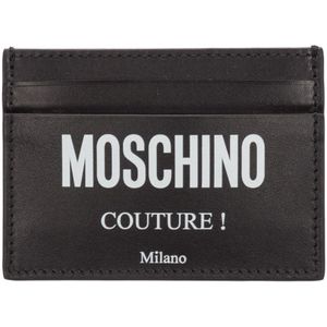 Moschino, Accessoires, Heren, Zwart, ONE Size, Leer, Gestreepte creditcardhouder met logo