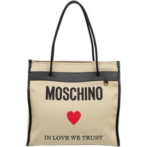 Moschino, Shopper tas met logo Beige, Dames, Maat:ONE Size