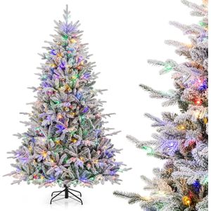 HOMCOM Kunstkerstboom, 180 cm, met metalen standaard, 1489 besneeuwde takken, dennenappels, groen