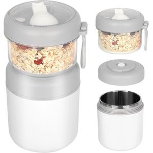 Pameil Mueslibeker to go 500 ml, geïsoleerde roestvrijstalen yoghurtbeker voor muesli, roestvrijstalen binnenwand, thermobeker voor eten, lekvrije beker met lepel voor yoghurt / pap
