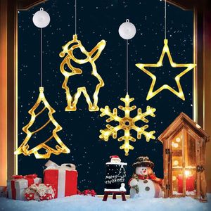 MEISHANG 6 stuks LED zuignap Kerstverlichting, Kerstverlichting voor ramen voor kinderen, Raamverlichting Kerstmis op batterijen, LED raamlicht