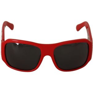 Dolce & Gabbana, Accessoires, Dames, Rood, ONE Size, Rode Plastic Swarovski Stenen Grijze Lens Zonnebril