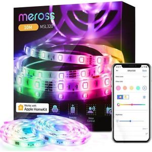 Meross Wifi-ledstrip, werkt met Apple HomeKit, Smart RGB Strip, 12 V IP20, flexibele lichtstrip, doe-het-zelf, werkt met Siri, Alexa en Google voor Kerstmis, party, 5 m x 2