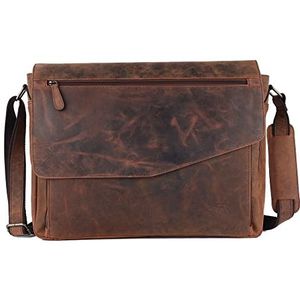 TUSC Triton Premium Leren tas voor 17 inch Laptop, schoudertas voor heren en dames, unisex messenger bag, gemaakt van 100% echt Buffalo Hunter leer met vintage look, 42x31x12 cm