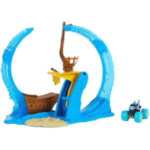 Monster Jam - Megalodon Loop of Doom-stuntspeelset met unieke metalen monstertruck op een schaal van 1:64