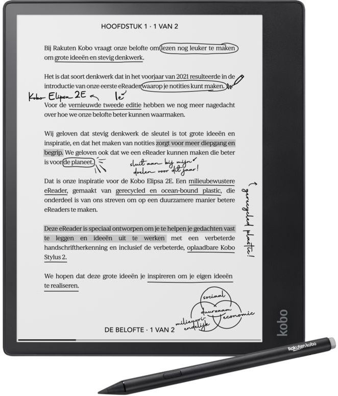 Kobo Elipsa 2E bundel E reader inch Digitaal notitieblok Inclusief Kobo Stylus 2