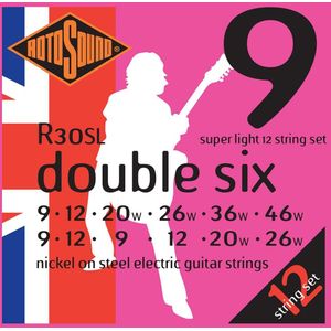 Rotosound Double Six snaren voor elektrische gitaren, extra helder, nikkel irant (8-8, 10-10, 14-8, 24-11, 32-17, 40-22)