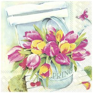 20x Gekleurde 3-laags servetten tulpen 33 x 33 cm - Voorjaar/Lente thema