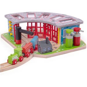 Bigjigs vijfweg locomotievenloods