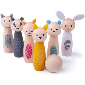 Bigjigs Toys - Kegelspel 'Bosdieren' - Hout speelgoed - Houten Kegelspel - 7-Delig