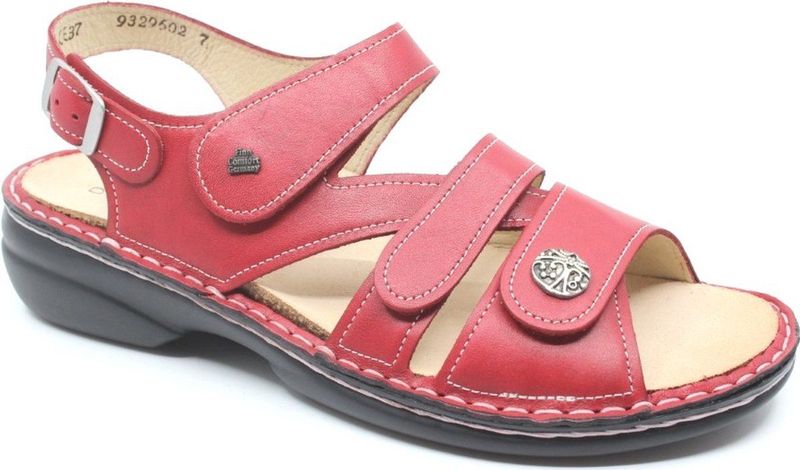 Finn Comfort - Dames Sandalen - Rood - Leer - Klittenbandsluitingen - Vervangbare Binnenzool