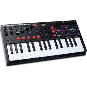 M-Audio Oxygen Pro Mini - 32 toetsen USB MIDI Keyboardcontroller met beatpads, MIDI-toewijsbare knobs, buttons & faders en softwaresuite inbegrepen