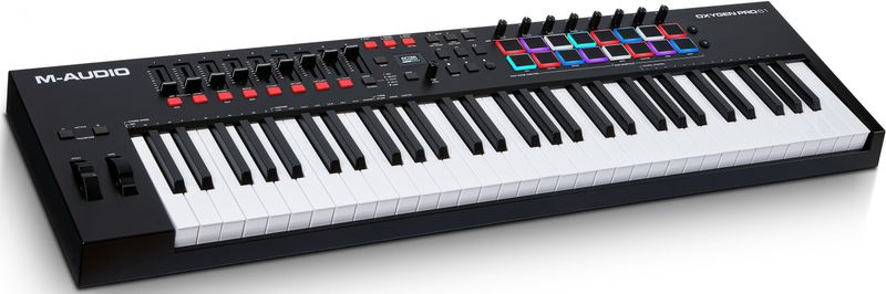 M-AUDIO Oxygen Pro 61- USB MIDI keyboardcontroller met 61 toetsen met beatpads, toewijsbare MIDI knobs,buttonsenfaders en softwaresuite inbegrepen, Native Instruments Sound Package (NKS Integration)