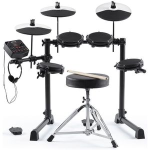 Alesis Debut Kit, elektronische drumkit voor kinderen met 4 mesh head-pads, 120 geluiden, 60 lessen met stoel, stokken, sleutel en koptelefoon, zwart