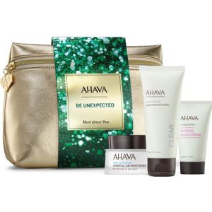AHAVA Mud about You - Langdurige Hydratatie & Zachte Huid | Natuurlijke Dode Zee Ingrediënten | Verwenbox voor Mannen & Vrouwen | Set bevat Moisturizer, Gezichtsmasker & Handcreme | Geschenkmand met Huidverzorging Essentials - Set van 4