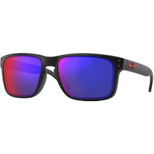 Oakley, Matzwarte Zonnebril met Rode Iridium Zwart, Heren, Maat:55 MM