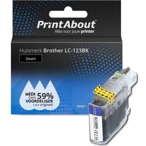 PrintAbout huismerk Inktcartridge LC-123BK Zwart Geschikt voor Brother