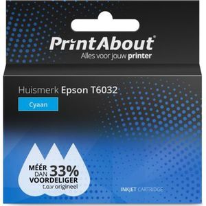 PrintAbout huismerk Inktcartridge T6032 Cyaan Hoge capaciteit Geschikt voor Epson