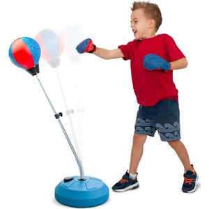 Bokszak voor kinderen, verstelbaar 70-105 cm hoogte, uitgerust met bokshandschoenen en basis (kan worden gevuld met water of zand) voor bokstraining