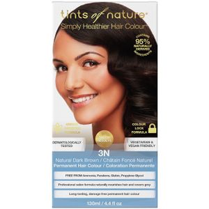 Tints of Nature 3N Natural Dark Brown Permanente Haarverf, Voedende Hair and Covers Greys, Ammonia-Free, 130 ml