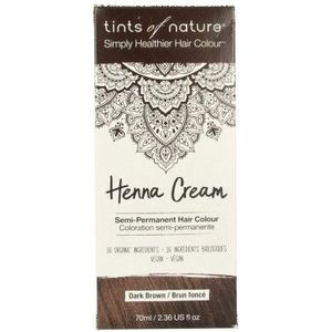 Tints of Nature Dark Brown Semi-Permanent Henna Cream Hair Colour, Ammonia-Free en 95% Natuurlijk, 70 ml