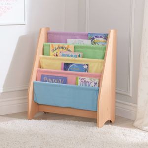 KidKraft 14225 hangvakkenboekenrek van hout voor kinderen, meubelstuk voor kinderslaapkamer, om boeken in op te bergen of neer te zetten, pastel- en naturelkleuren