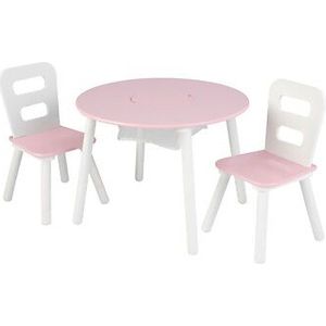 KidKraft Set met ronde opbergtafel en 2 stoelen - roze en wit